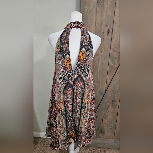 AMERICAN THREADS Paisley Print High Neck Halter Mini Dress.Black/red Multi.M NWT - Picture 9 of 14